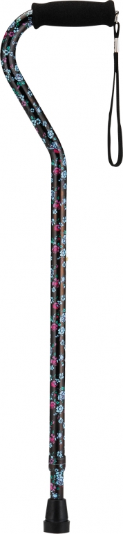 nova black with flowers offset cane with strap